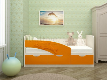 Дельфин-3 Кровать детская 3 ящика без ручек 1.6 Оранжевый глянец в Назарово - nazarovo.mebel54.com | фото