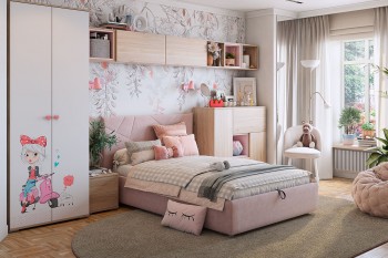 Комплект детской мебели Алина К2 Дуб мария/белый/нежно-розовый велюр в Назарово - nazarovo.mebel54.com | фото