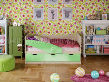 Кровать Бабочки 1,6м (Салатовый металлик) в Назарово - nazarovo.mebel54.com | фото