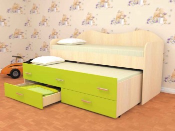 Кровать детская Нимфа двухместная 2.0 Дуб молочный/Лайм в Назарово - nazarovo.mebel54.com | фото
