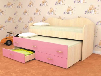 Кровать детская Нимфа двухместная 2.0 Дуб молочный/Розовый в Назарово - nazarovo.mebel54.com | фото