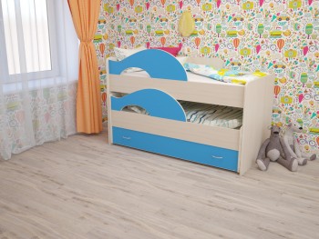 Кровать детская Радуга 1600 Млечный дуб/Голубой в Назарово - nazarovo.mebel54.com | фото