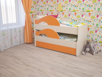 Кровать детская Радуга 1600 Млечный дуб/Оранжевый в Назарово - nazarovo.mebel54.com | фото