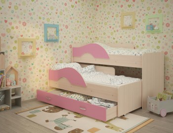 Кровать детская Радуга 1600 Млечный дуб/Розовый в Назарово - nazarovo.mebel54.com | фото