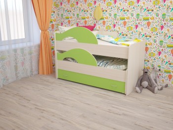 Кровать детская Радуга 1600 Млечный дуб/Салатовый в Назарово - nazarovo.mebel54.com | фото