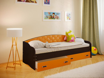 Кровать Софа-7 с мягкой спинкой (800х1900) Венге/Оранжевый в Назарово - nazarovo.mebel54.com | фото