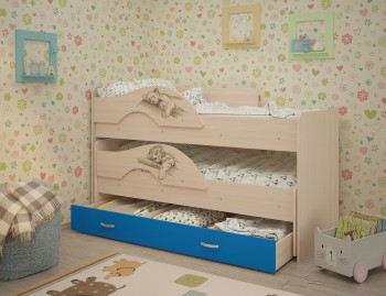 Кровать выкатная Радуга-Сафари детская 1600 Млечный дуб/Голубой в Назарово - nazarovo.mebel54.com | фото