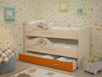 Кровать выкатная Радуга-Сафари детская 1600 Млечный дуб/Оранжевый в Назарово - nazarovo.mebel54.com | фото