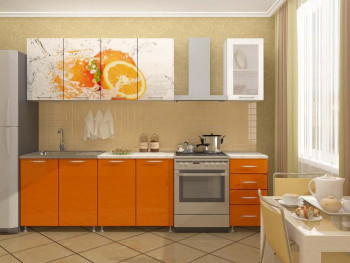Кухонный гарнитур 1,8м Апельсин (Белый/Оранжевый металлик/Фотопечать апельсин) в Назарово - nazarovo.mebel54.com | фото