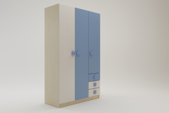 Шкаф 3-х створчатый с ящиками Скай (Синий/Белый/корпус Клен) в Назарово - nazarovo.mebel54.com | фото