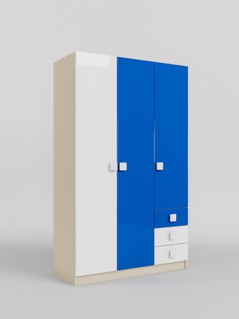Шкаф 3-х створчатый с ящиками Скай люкс (Синий/Белый/корпус Клен) в Назарово - nazarovo.mebel54.com | фото