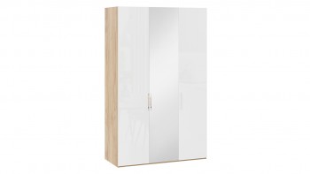 Шкаф комбинированный с 2 глухими и 1 зеркальной дверями правый «Эмбер» Яблоня Беллуно/Белый глянец в Назарово - nazarovo.mebel54.com | фото