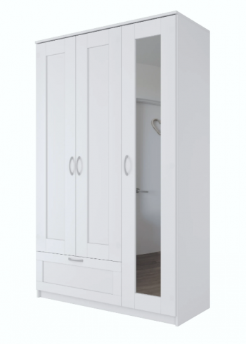 Шкаф трехдверный Сириус с зеркалом и 1 ящиком белый в Назарово - nazarovo.mebel54.com | фото