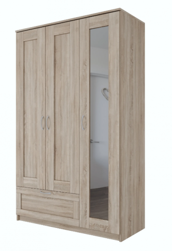 Шкаф трехдверный Сириус с зеркалом и 1 ящиком дуб сонома в Назарово - nazarovo.mebel54.com | фото