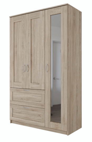 Шкаф трехдверный Сириус с зеркалом и 2 ящиками дуб сонома в Назарово - nazarovo.mebel54.com | фото